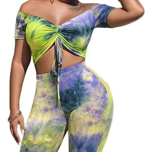 2 Piece Outfit Tie Dye Printed Crop Top shorts set